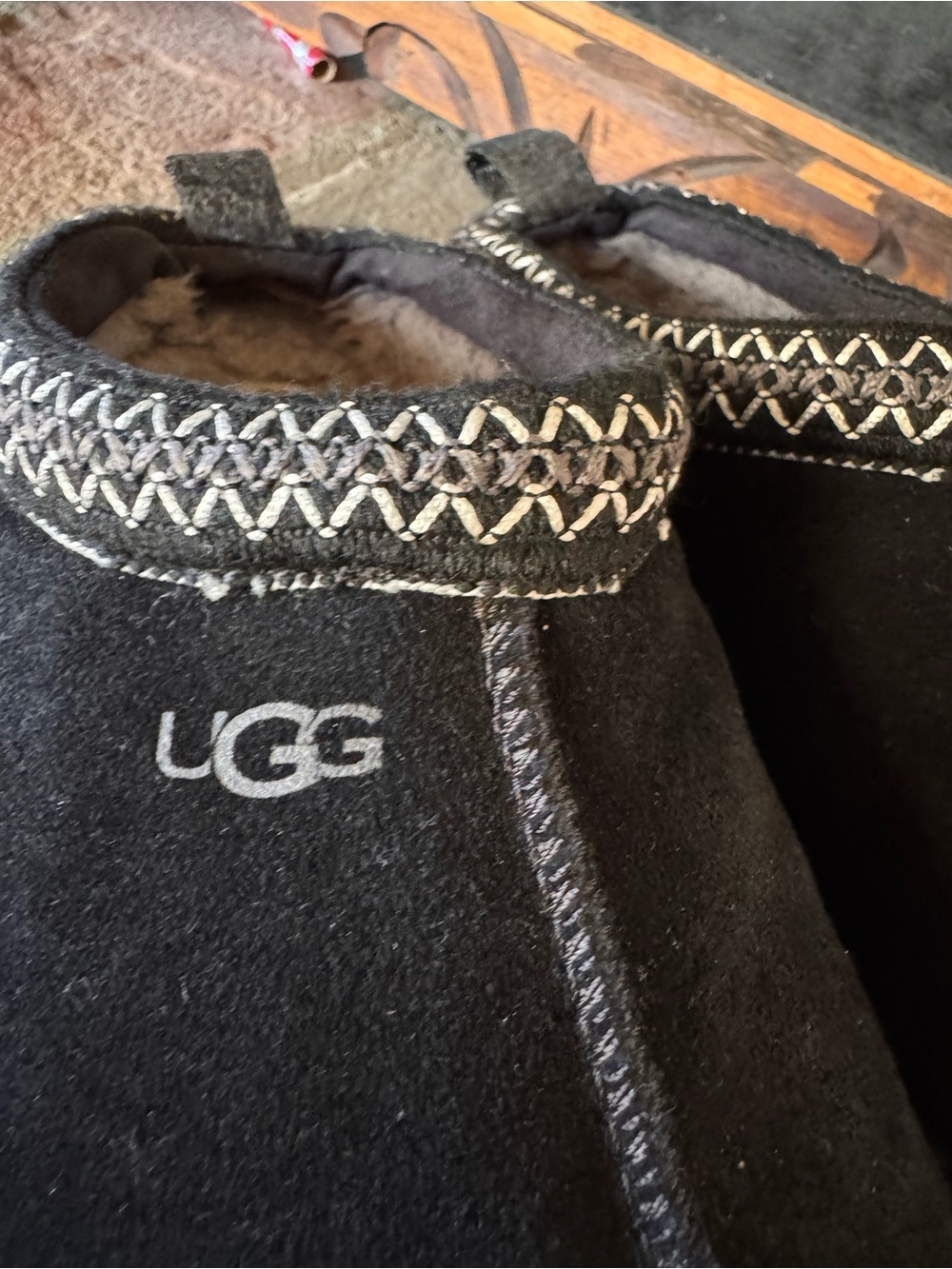 UGG Black Suede Shearling-Lined Slip-On Clogs